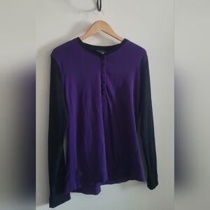 Ralph Lauren Colorblock Ribbed Sleeve Henley, Women's XL, Purple & Black